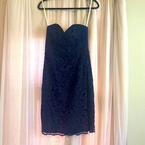 David’s bridal navy lace strapless dress